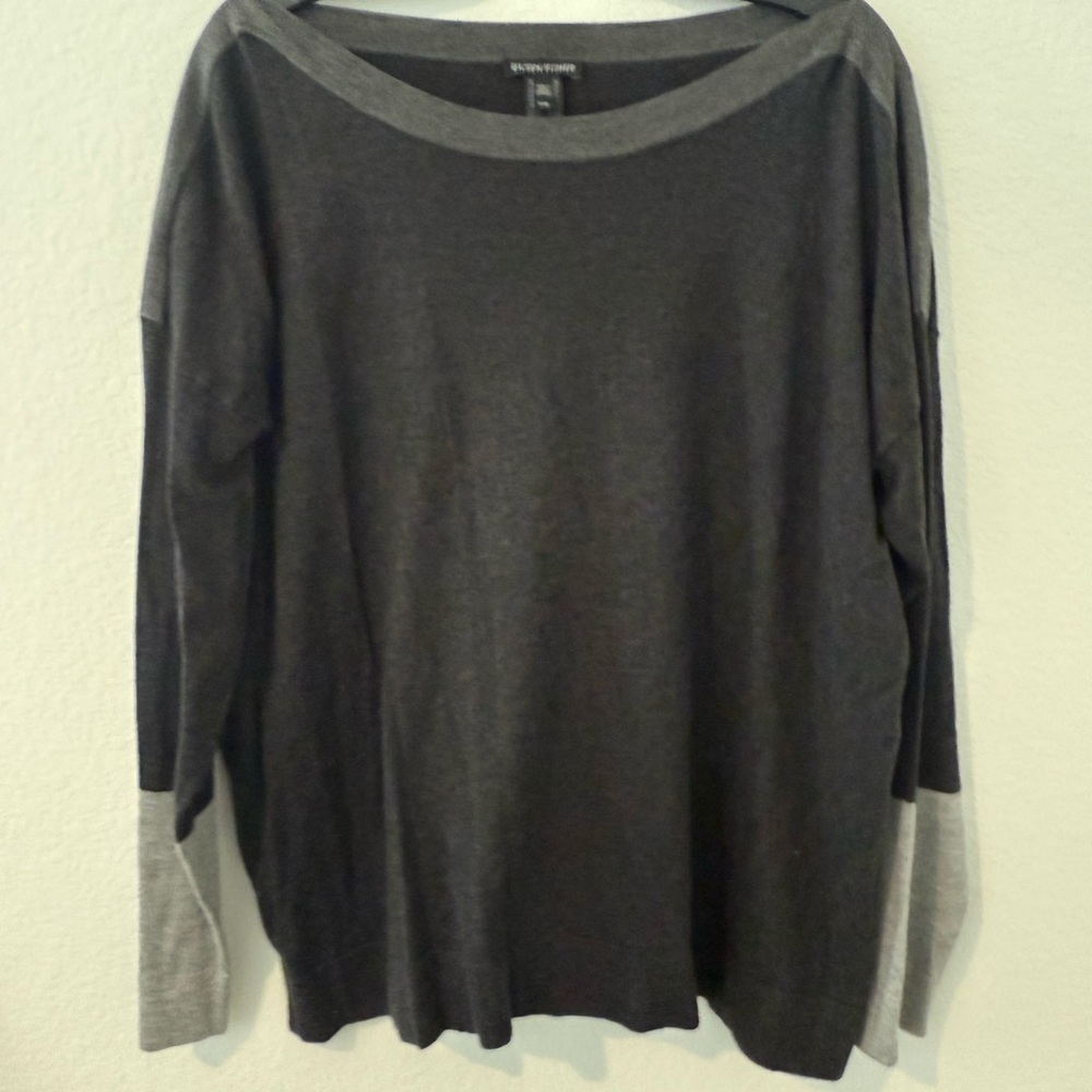 Eileen Fisher Charcoal and Light Gray Knit Top